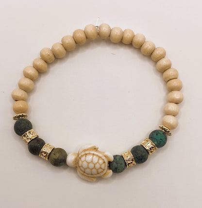 Sea Turtle & Wooden Bead Bracelet