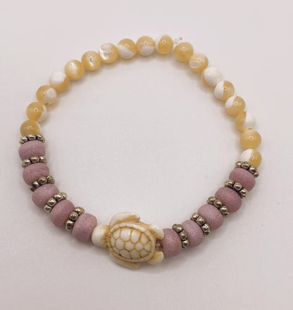 Purple Bead Bracelet with Sea Turtle Accent Bead (Silver)