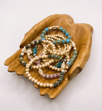 Sea Turtle & Wooden Bead Bracelet