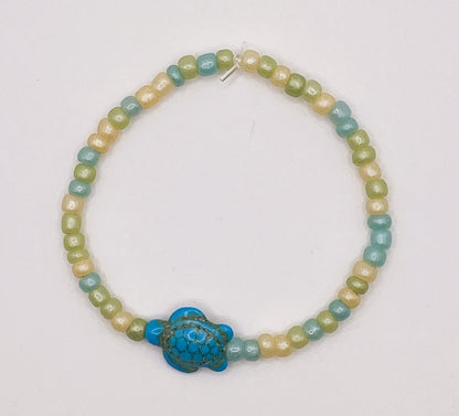 Blue Sea Turtle Accent Bead Bracelet