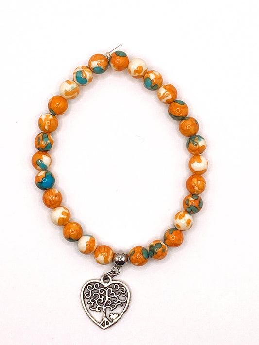 Orange Tie Dye Bracelet with Charm