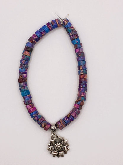 Turquoise & Purple Stone Bracelet with Charm