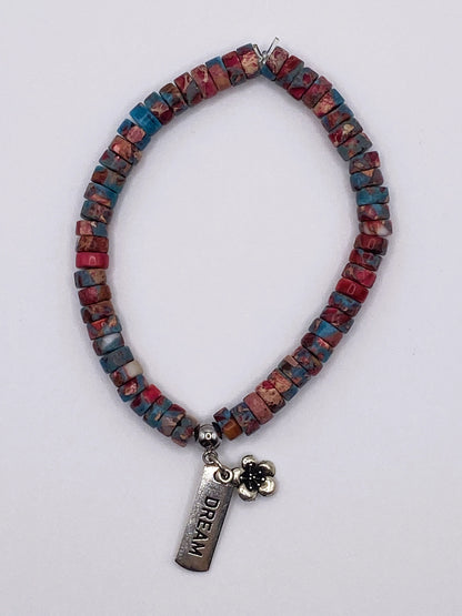 Turquoise with Red Natural Stone Bracelet with Charm