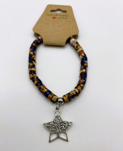 Lapis Lazuli and Orange Stone Bracelet with Charm