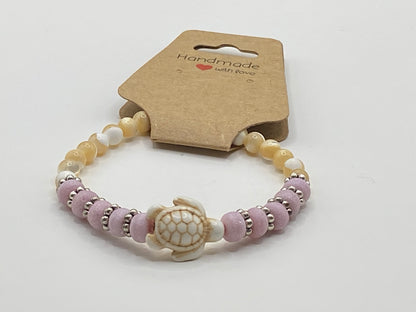 Purple Bead Bracelet with Sea Turtle Accent Bead (Silver)
