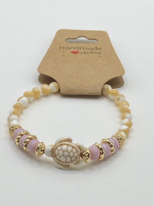 Purple Bead Bracelet with Sea Turtle Accent Bead (Gold)