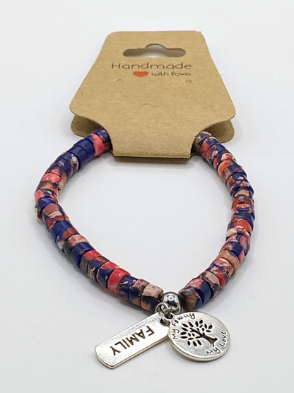 Lapis Lazuli with Red Natural Stone Bracelet with Charm