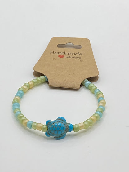 Blue Sea Turtle Accent Bead Bracelet