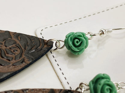 Turquoise Rose & Leather Earrings