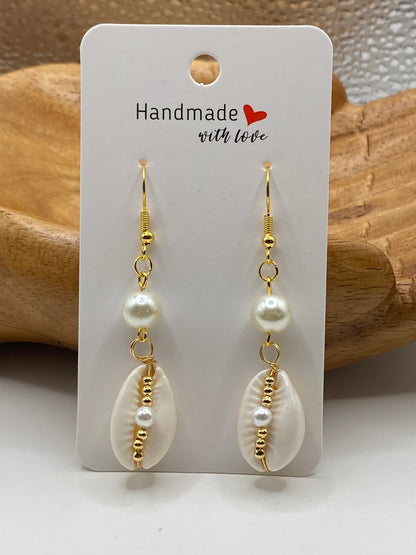 Cowrie Shell with Pearl Earrings