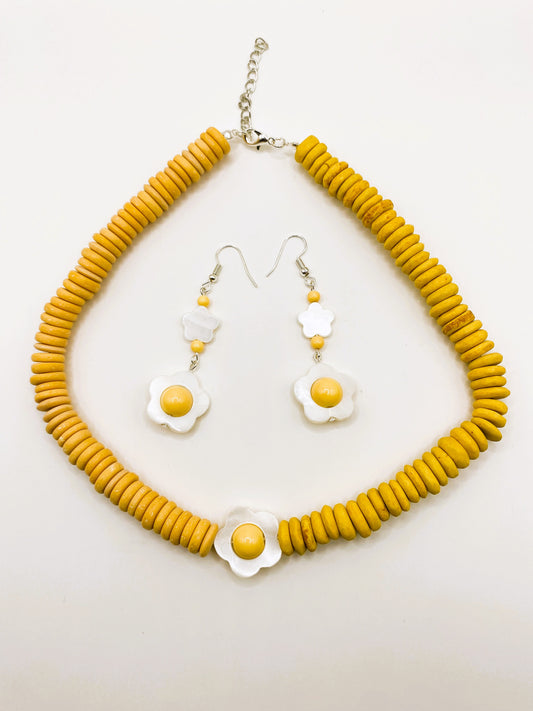 Flower Choker & Earring Set - Yellow