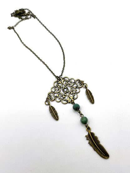 Three Feather Pendant Necklace