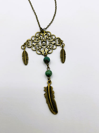 Three Feather Pendant Necklace