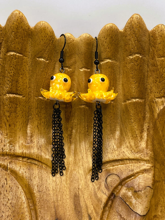 Inking Yellow Octopus Earrings