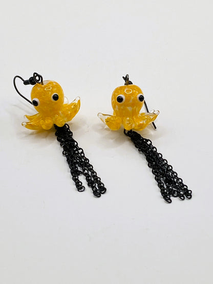 Inking Yellow Octopus Earrings