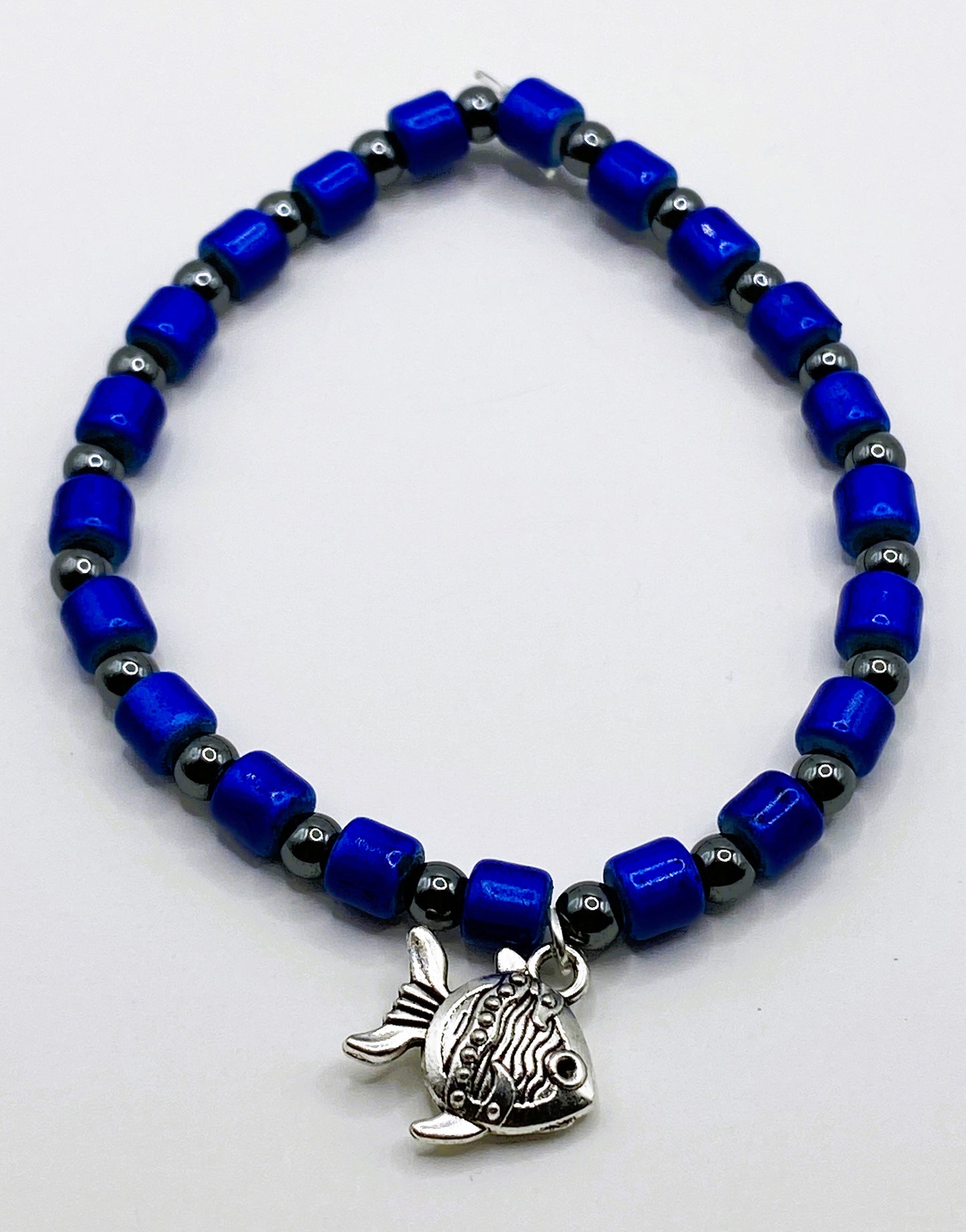 Blue & Black Bracelet with Fish Charm
