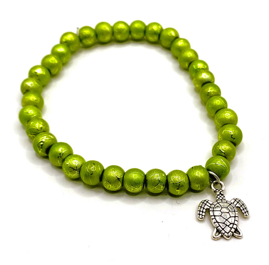 Green Metallic Bracelet with Sea Turtle Charm