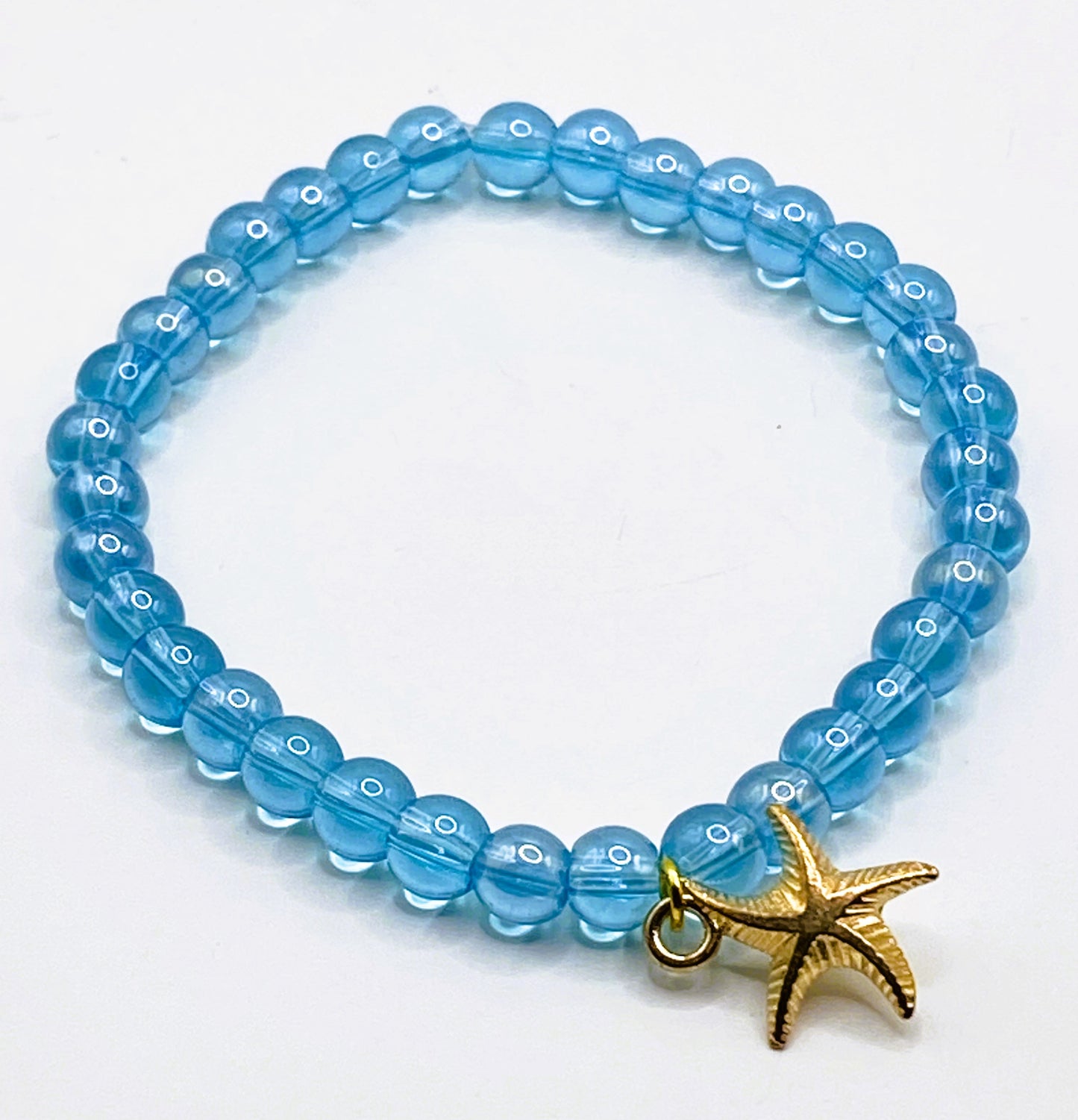 Sea Star Charm Bracelet with Blue Beads