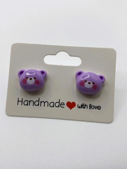 Purple Bear Stud Earrings