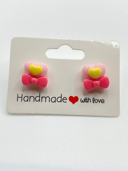 Heart & Bow Stud Earrings