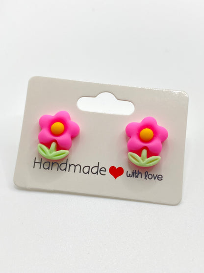 Pink Flower Stud Earrings