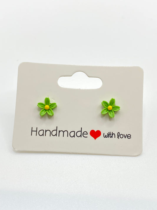 Petite Green Flower Stud Earrings
