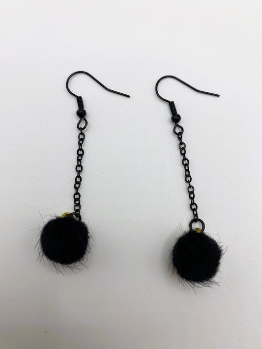 Black Pompom Earrings