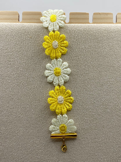 Yellow & White Embroidered Flower Choker
