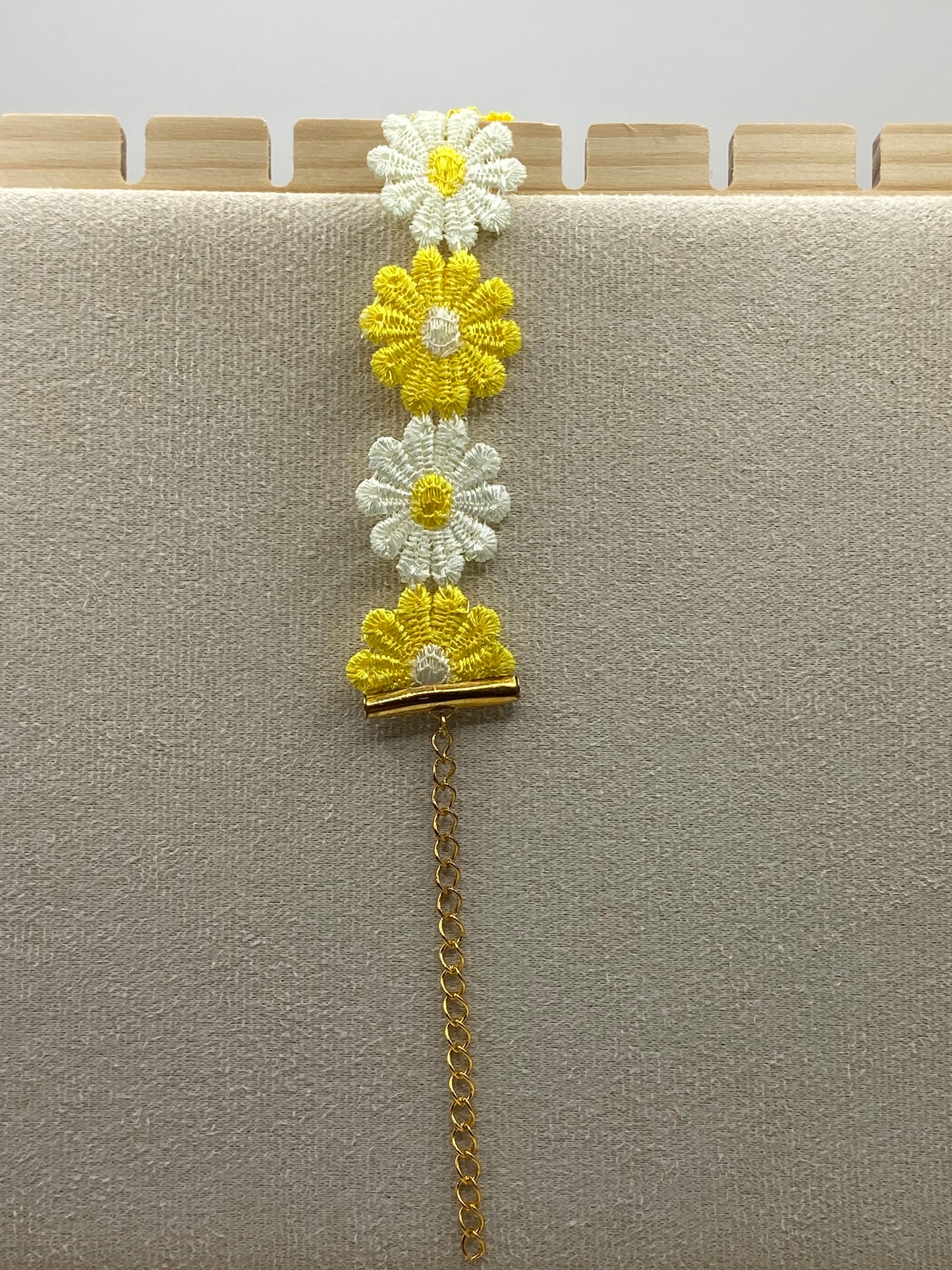 Yellow & White Embroidered Flower Choker