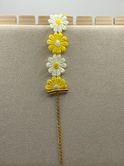 Yellow & White Embroidered Flower Choker