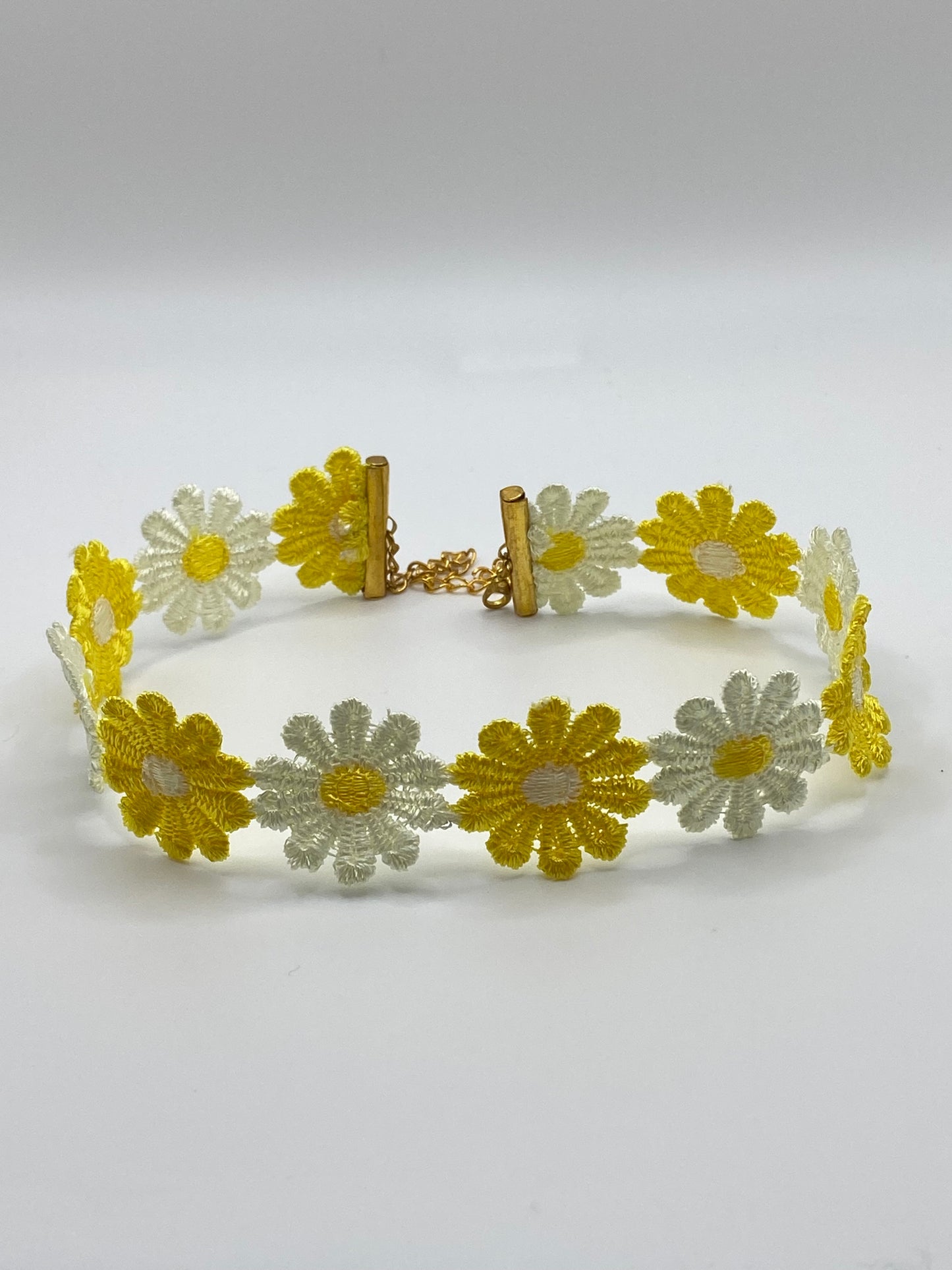 Yellow & White Embroidered Flower Choker