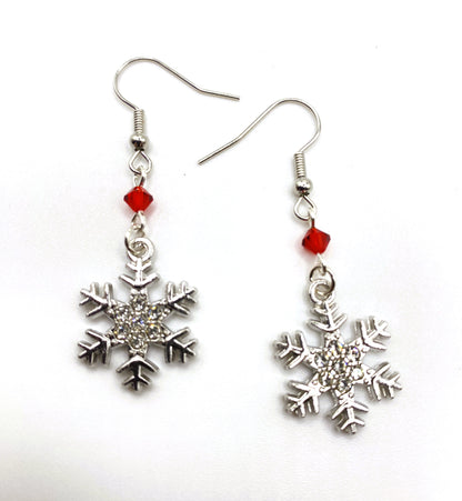 Red Crystal Snowflake Earrings