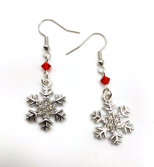 Red Crystal Snowflake Earrings
