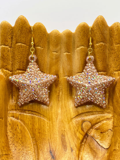 Dusty Rose Glitter Star Earrings