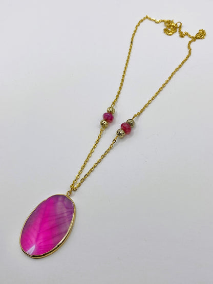 Magenta Agate Stone Necklace