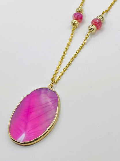Magenta Agate Stone Necklace